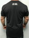 Back of black t-shirt with white Joe Local logo featured at the center top under the neck.